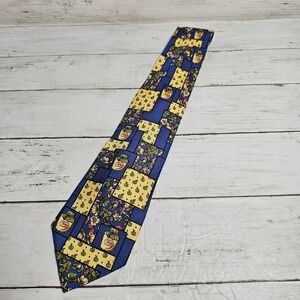 Hilditch & Key Tie Mens Blue Yellow Novelty Jam Jars Apples Floral Made France